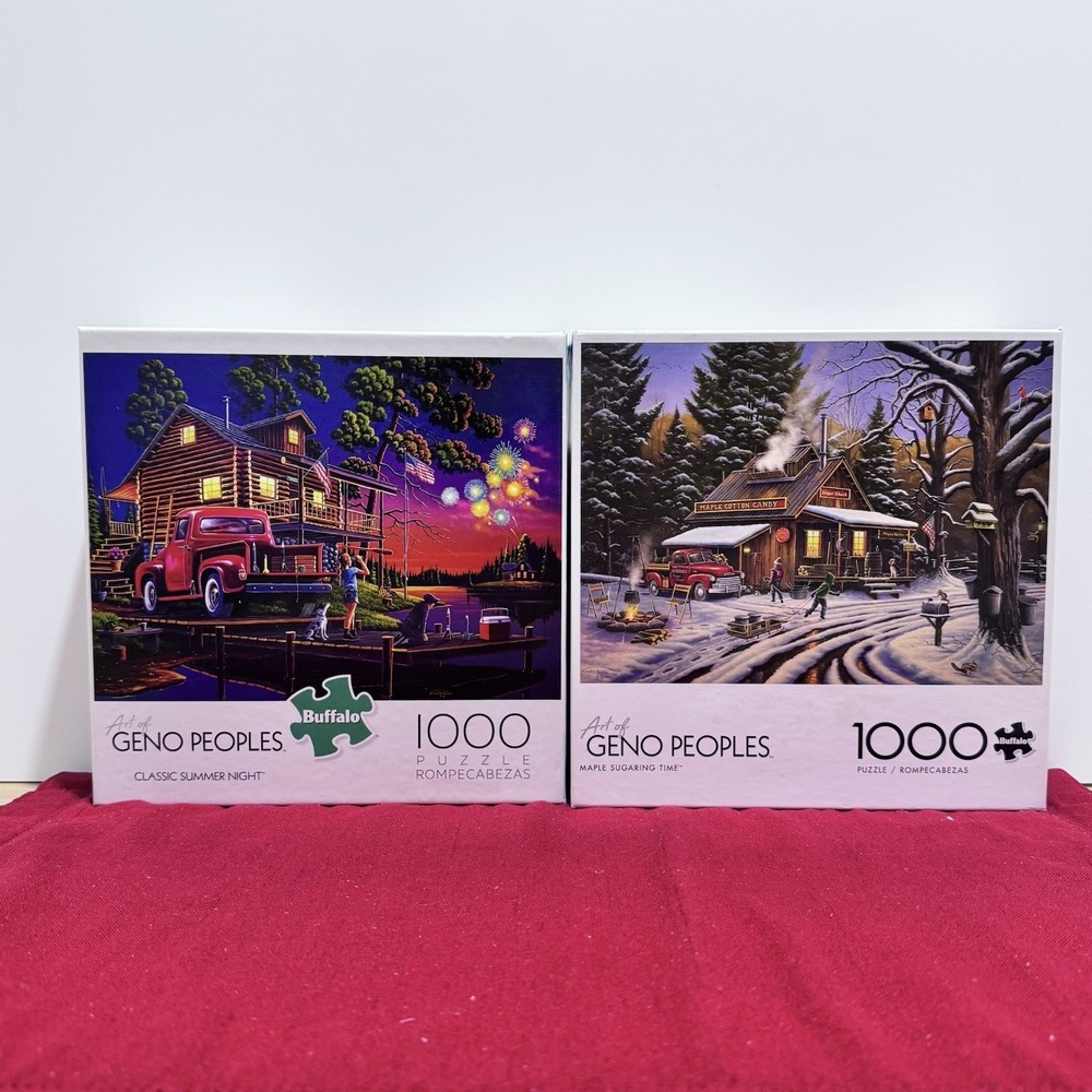 1000 Piece Puzzle Lot of 2 ART OF GENO PEOPLES Maple Sugaring Time BUFFALO GAMES